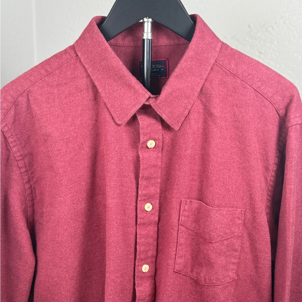 UNTUCKit Sherwood Flannel Shirt Burgundy 100% Cotton Long Sleeve Size XL - Picture 2 of 6